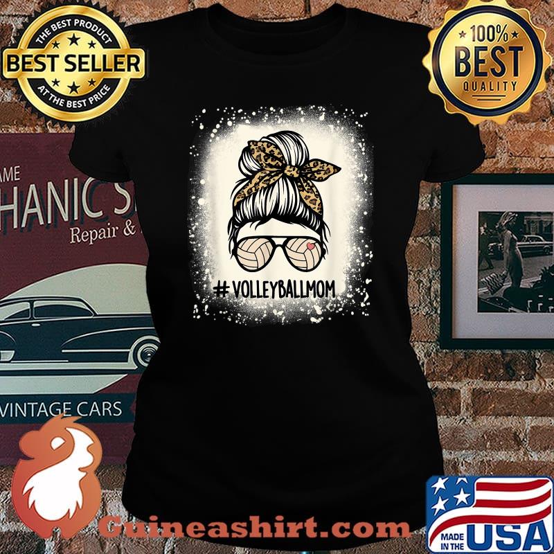 Volleyball Mom Messy Bun Bleached Leopard T-Shirt Laides tee