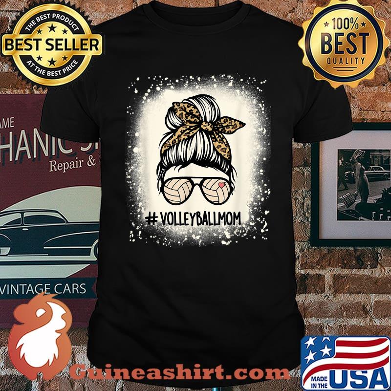 Volleyball Mom Messy Bun Bleached Leopard T-Shirt