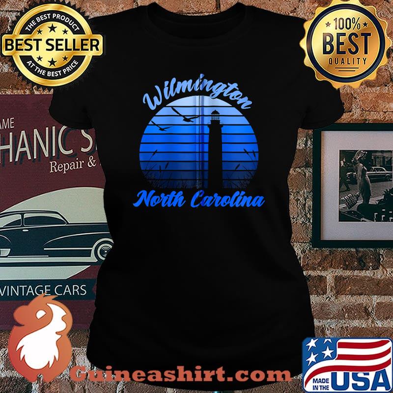 Wilmington North Carolina Blue with Lighthouse and Seagulls T-Shirt Laides tee
