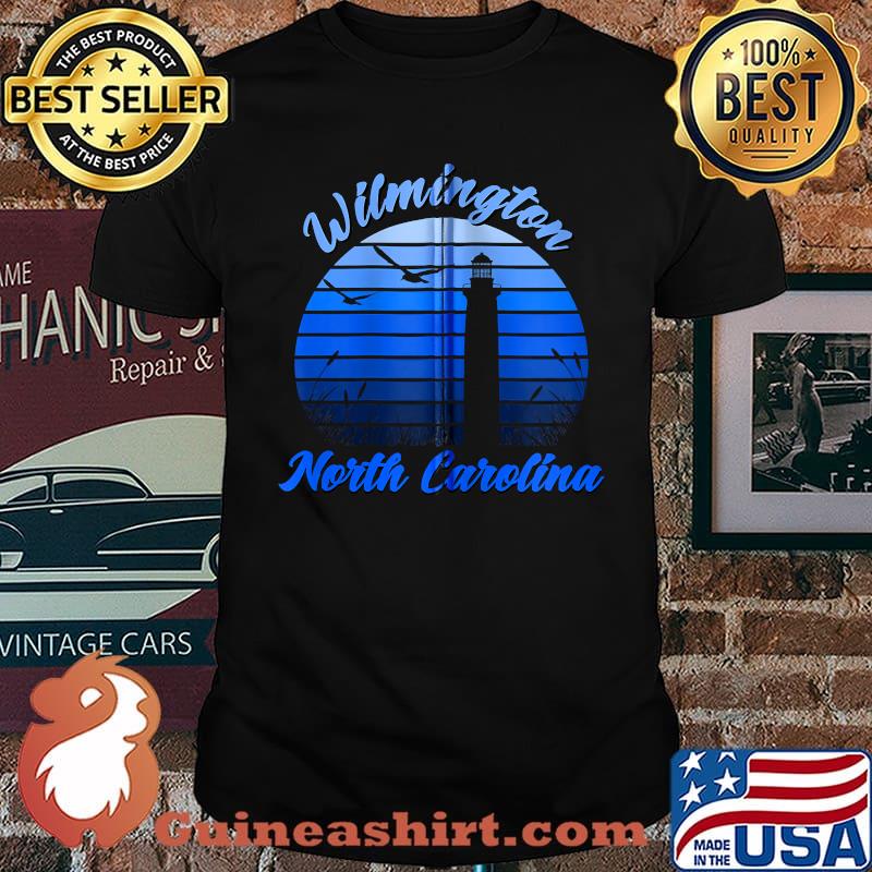 Wilmington North Carolina Blue with Lighthouse and Seagulls T-Shirt