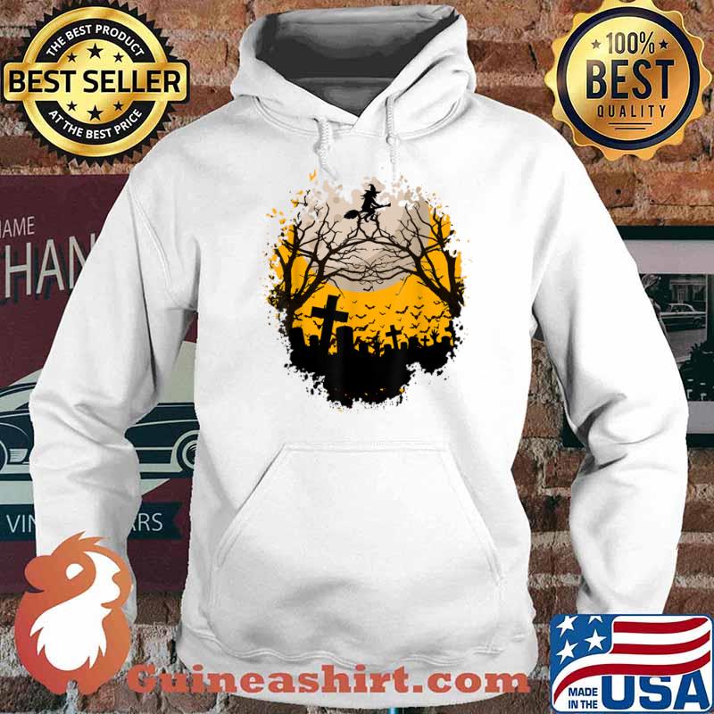 Witch rides the broom at night with moon at Halloween Shirt Hoodie