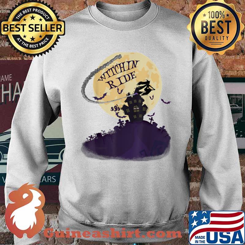 Witchin Ride Halloween Witch Riding Broom Full Moon T-Shirt Sweater