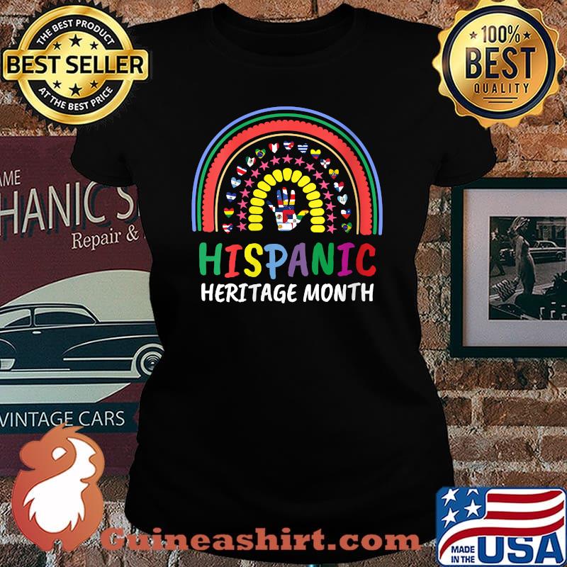 Womens National Hispanic Heritage month Rainbow All Countries Flags T-Shirt Laides tee