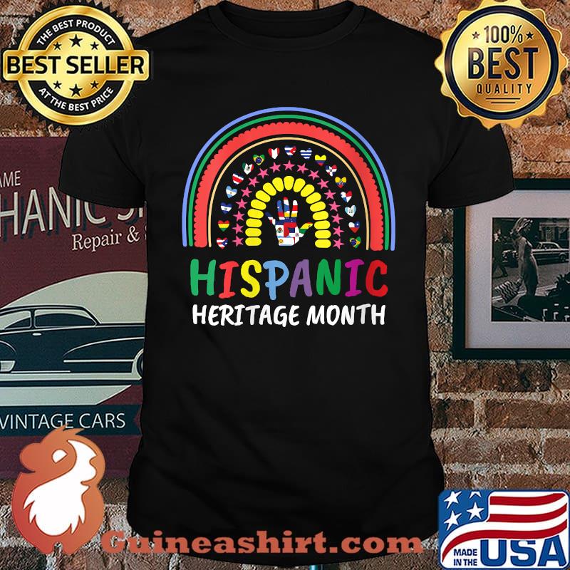 Womens National Hispanic Heritage month Rainbow All Countries Flags T-Shirt