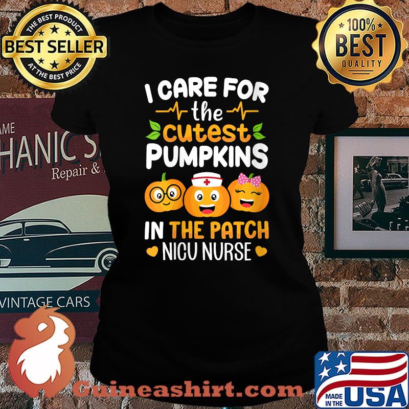Womens NICU Nurse Halloween I Care For The Cutest Pumpkins In Patch V-Neck T-Shirt Laides tee