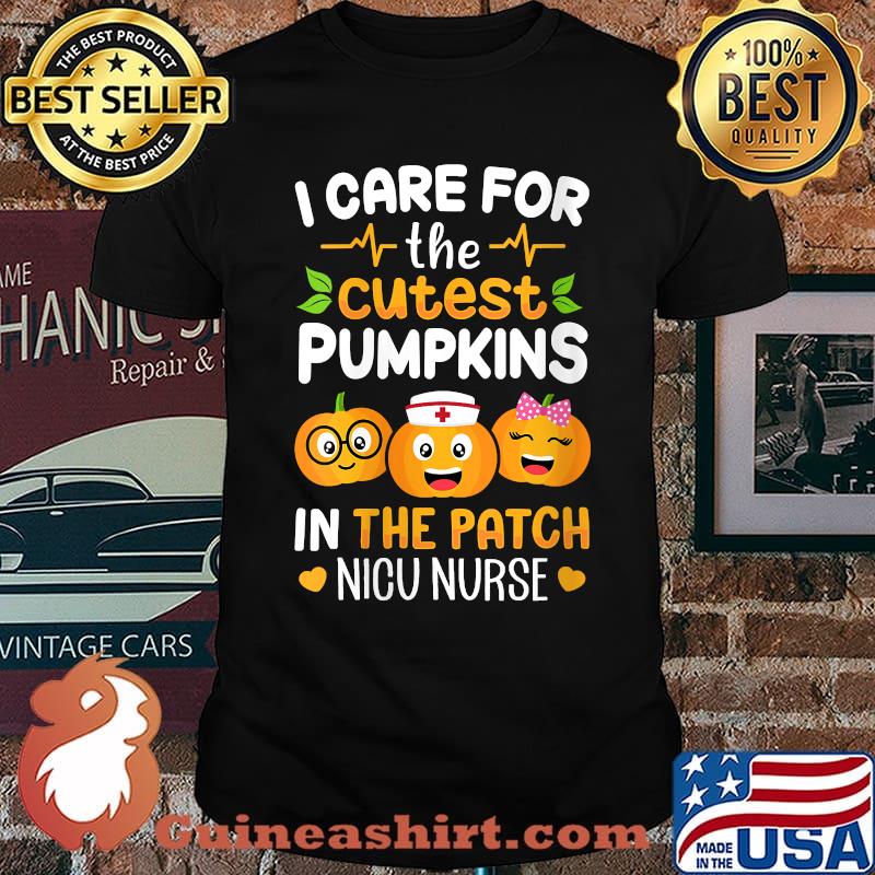 Womens NICU Nurse Halloween I Care For The Cutest Pumpkins In Patch V-Neck T-Shirt