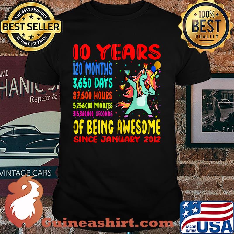 10 Years Of Being Awesome 10th Birthday Kids Dabbing Unicorn T-shirt