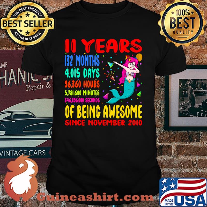11 Years Of Being Awesome 11th Birthday Kids Dabbing Mermaid T-Shirt
