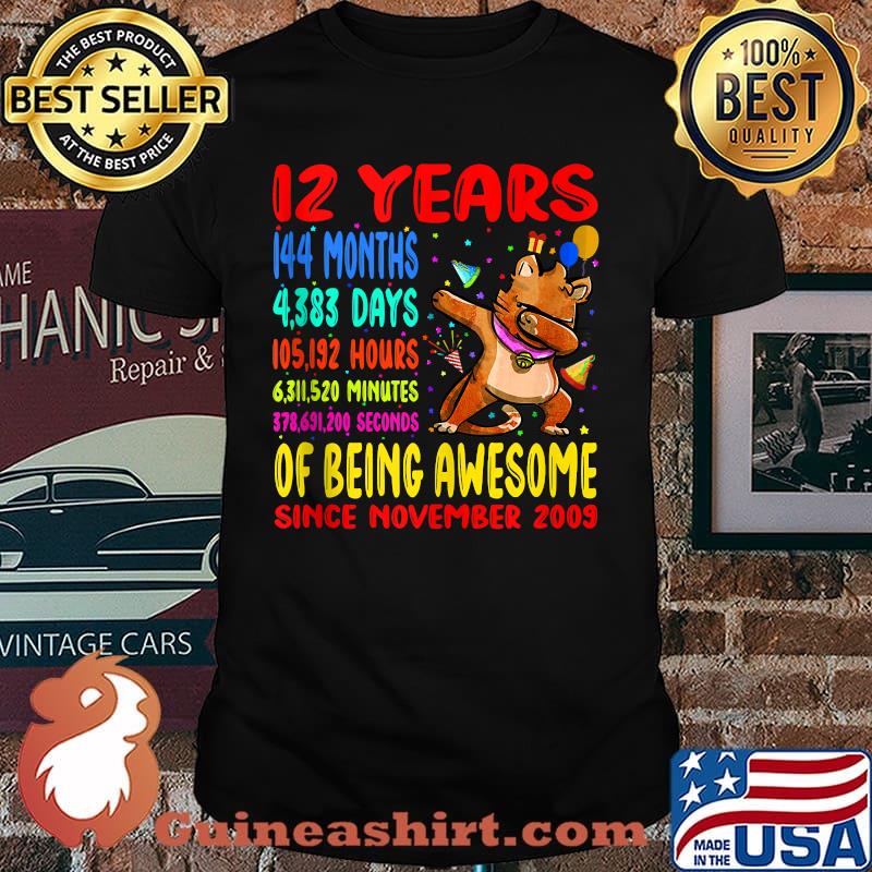 12 Years 144 Months Of Being Awesome 12th Birthday Dab Cat T-shirt