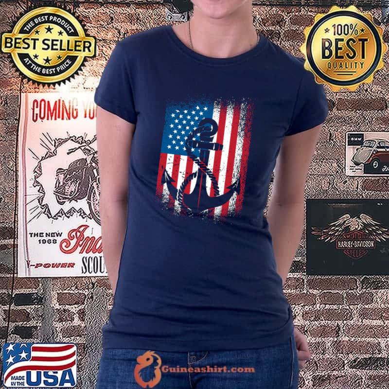 American flag sailing design anchor rope and anchor T-Shirt Ladiestee