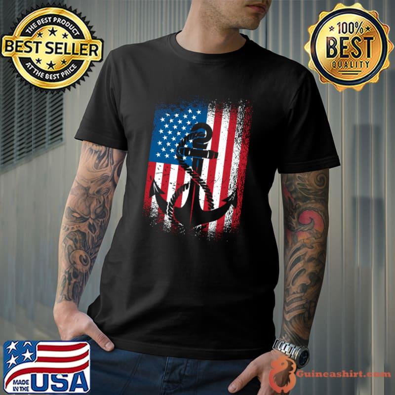 American flag sailing design anchor rope and anchor T-Shirt
