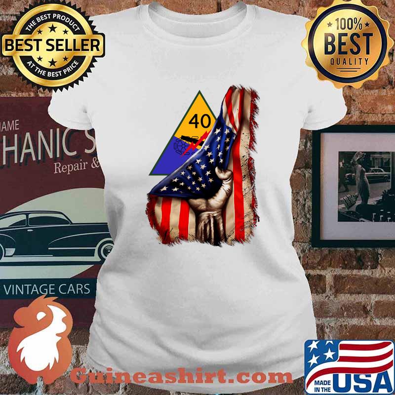 Army 40th Armored Division Pulled American Flag T-s Ladies tee
