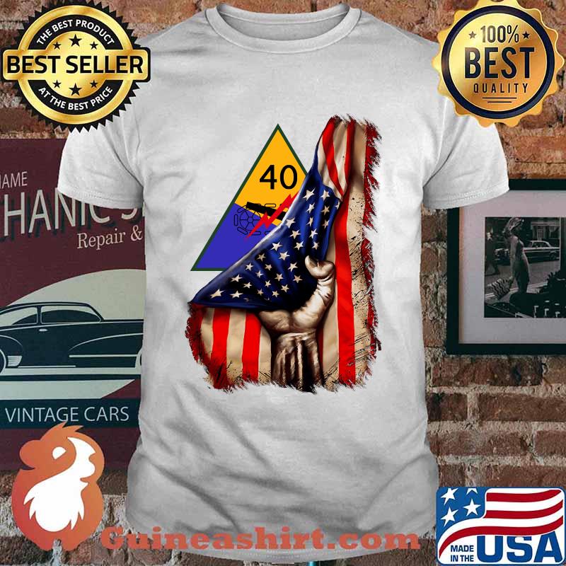 Army 40th Armored Division Pulled American Flag T-shirt