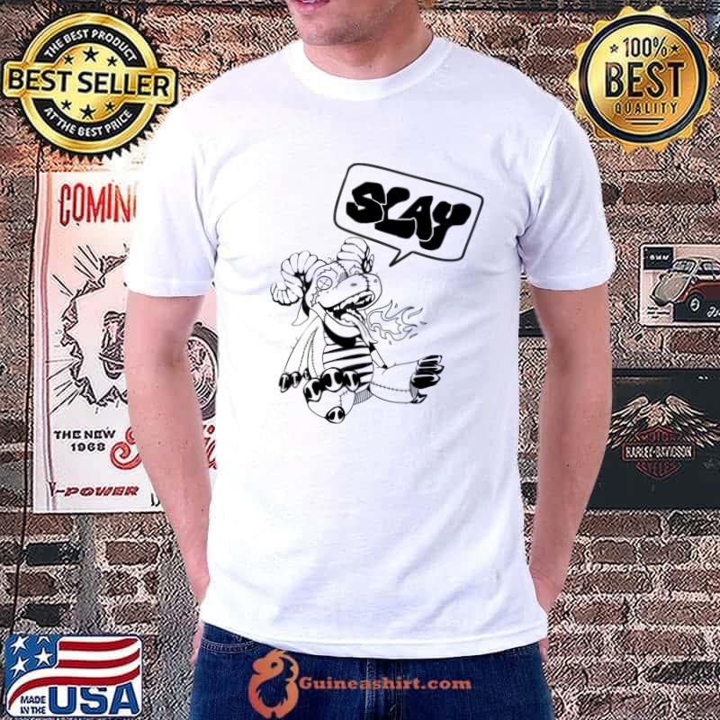 Awesome plush Dragon Line Art Slay Letters Word Bubble Tangie Marie T-shirt