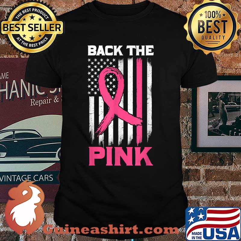Back The Pink Ribbon USA American Flag Breast Cancer T-Shirt