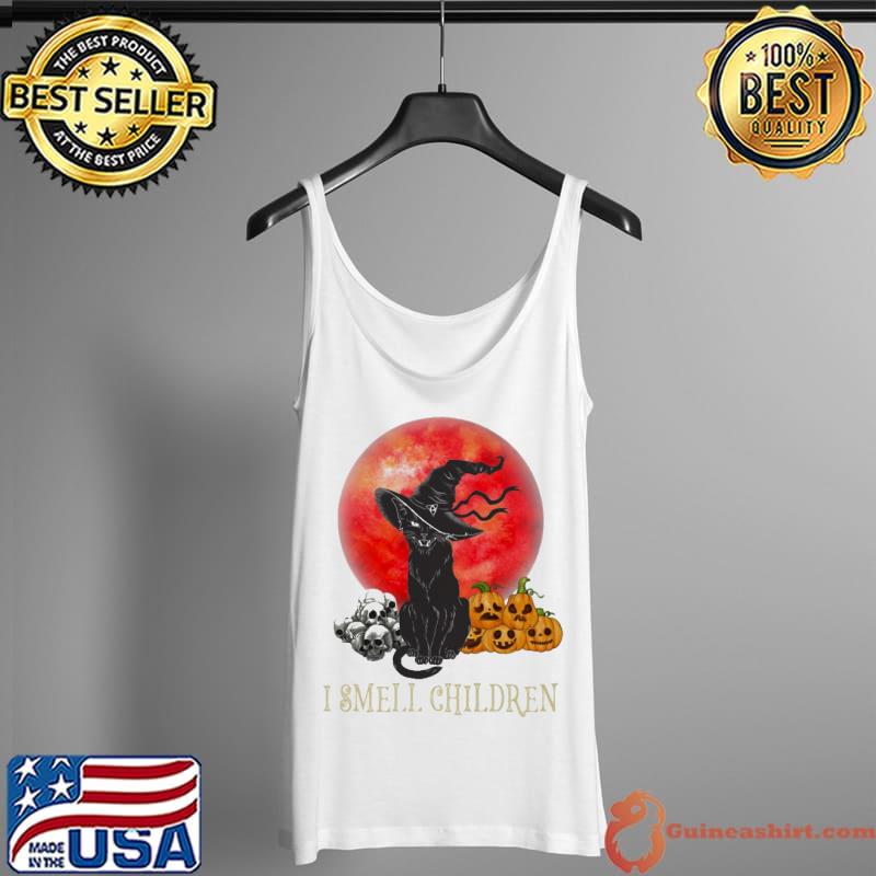 Black Cat I Smell Children Blood Moon Skull Pumpkin Halloween s Tank Top