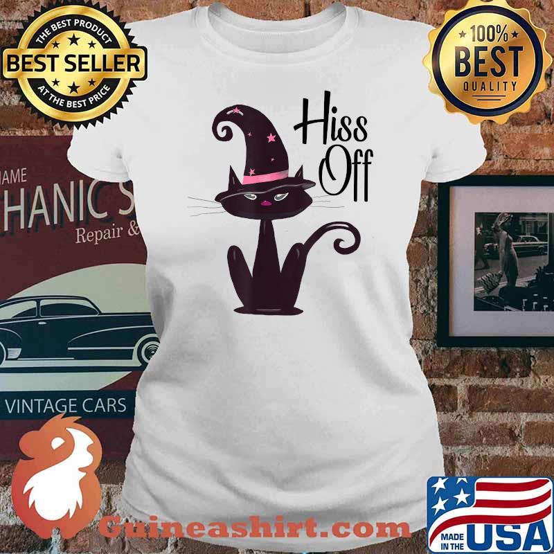Black cat with witch hat, hiss off, Halloween cat, retro cat T-Shirt Ladies tee