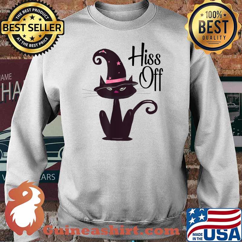 Black cat with witch hat, hiss off, Halloween cat, retro cat T-Shirt Sweater