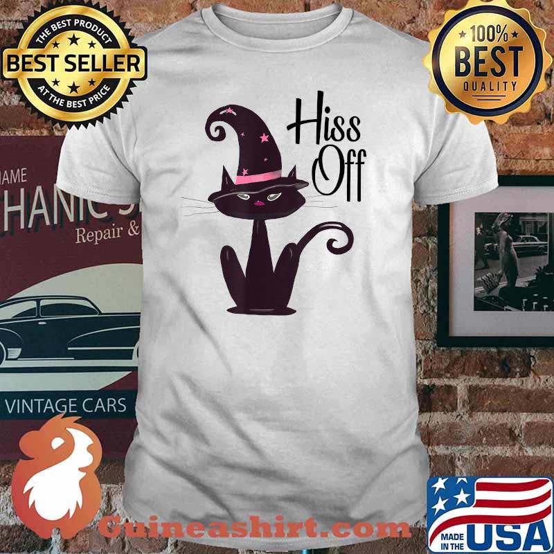 Black cat with witch hat, hiss off, Halloween cat, retro cat T-Shirt
