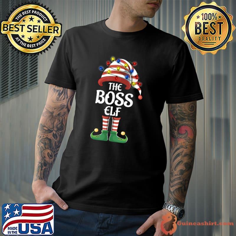 Boss Elf Lights Funny Matching Family Christmas Party Pajama T-Shirt