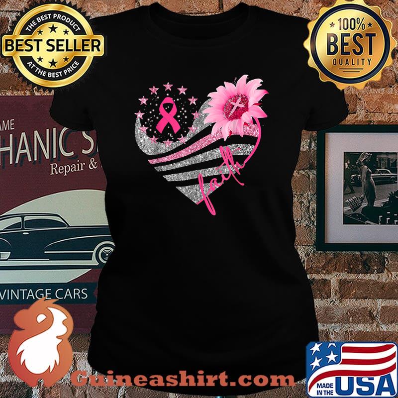 Breast Cancer Awareness Heart Sun flower faith bling bling T-Shirt Laides tee