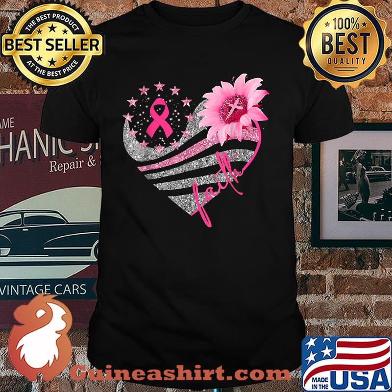 Breast Cancer Awareness Heart Sun flower faith bling bling T-Shirt