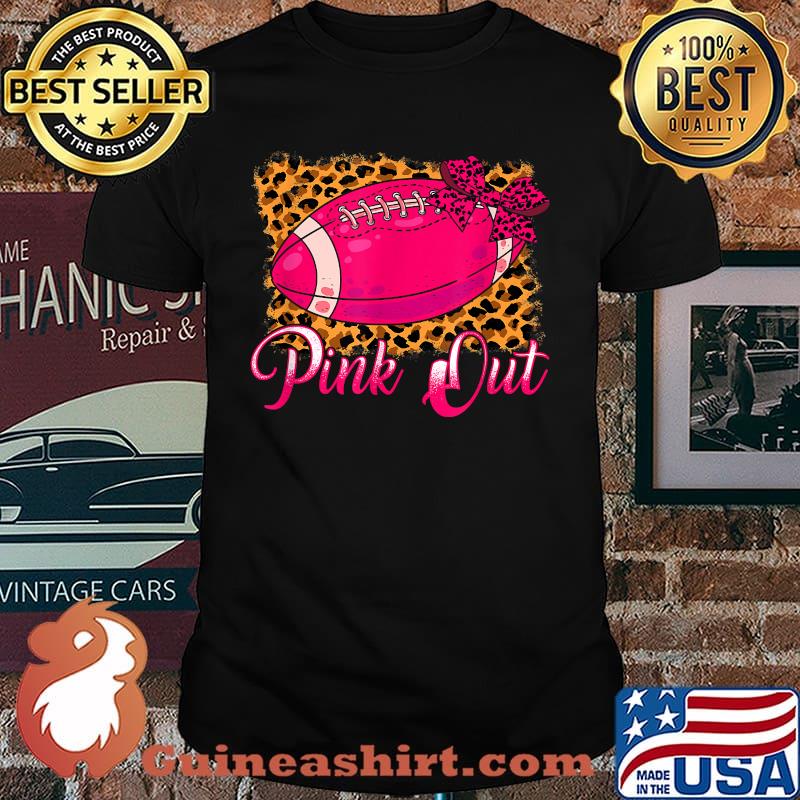 Breast Cancer Ribbon Pink Out Football Pink Ribbon Bleached T-Shirt
