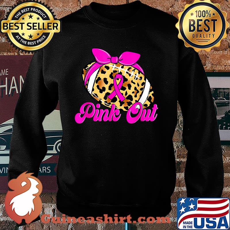 Breast Cancer Ribbon Pink Out Football Pink Ribbon Leopard T-Shirt Sweater