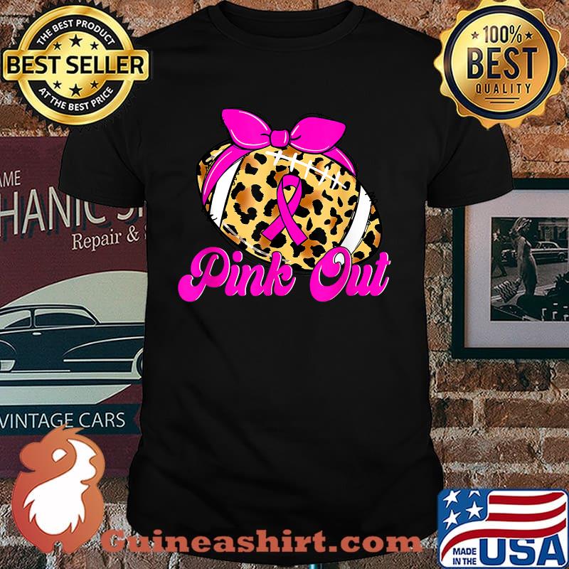 Breast Cancer Ribbon Pink Out Football Pink Ribbon Leopard T-Shirt