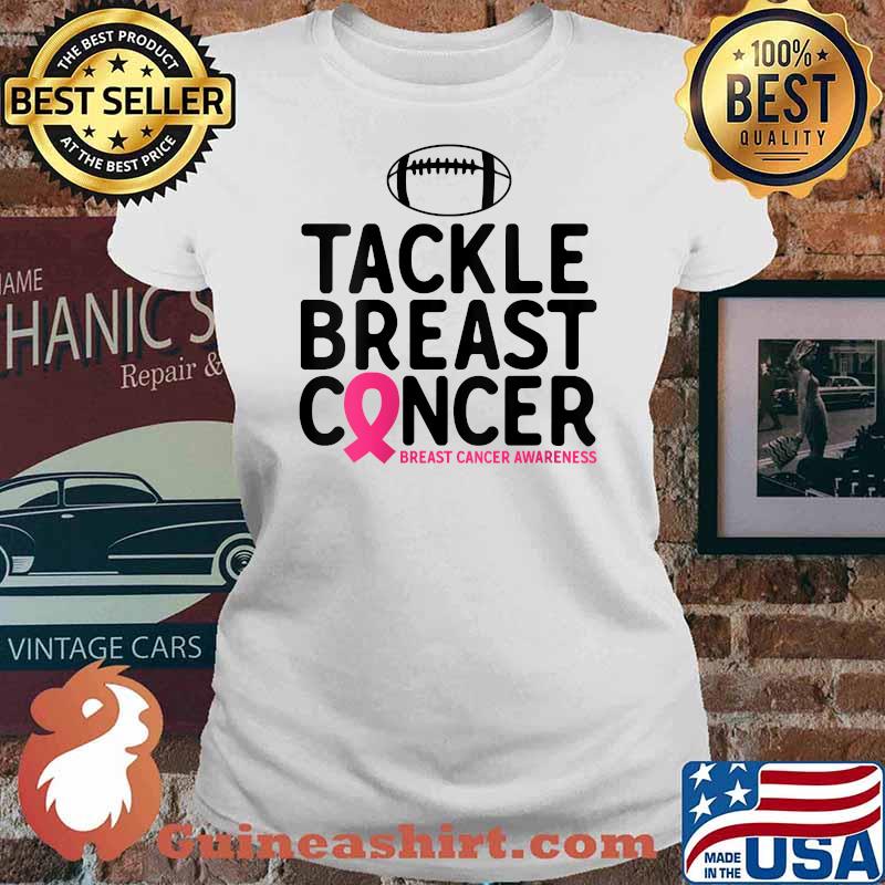 Breast Cancer Warrior Football Ribbon Tackle Breast Cancer T-Shirt Ladies tee