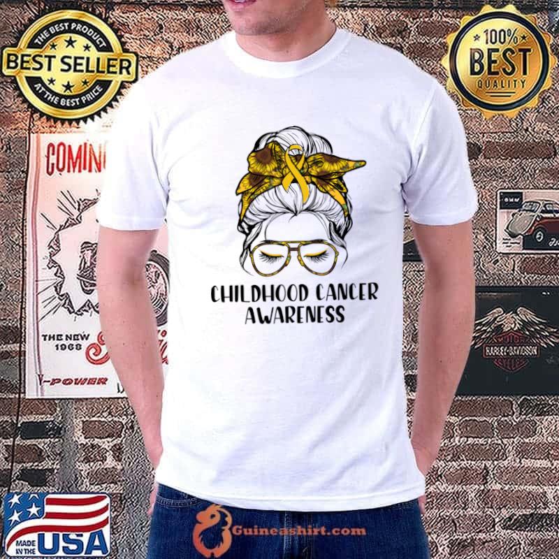 Childhood Cancer Awareness Month Messy Bun Leopard T-Shirt