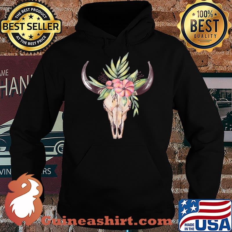 Cow Head Skull Buffalo Bull Floral Animal Lovers Gift T-s Hoodie