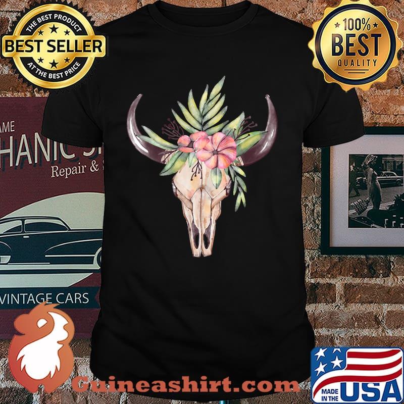 Cow Head Skull Buffalo Bull Floral Animal Lovers Gift T-shirt