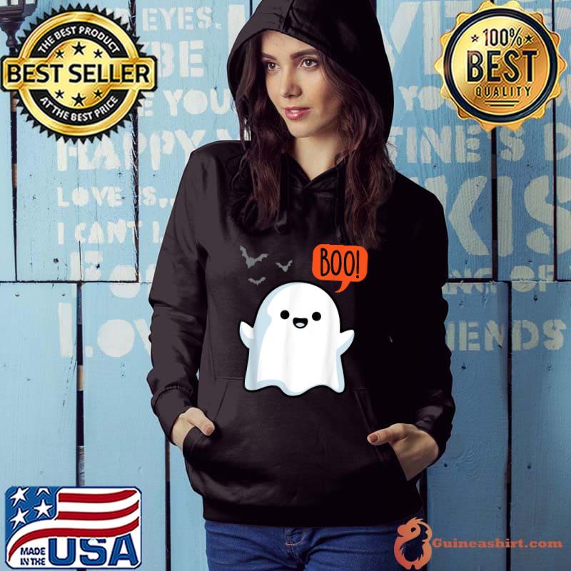 Cute Ghost Saying Boo Ghost Spooky Bats Halloween Costume T-Shirt Hoodie