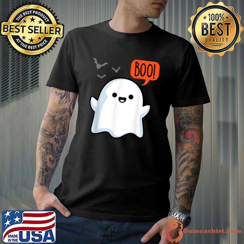 Cute Ghost Saying Boo Ghost Spooky Bats Halloween Costume T-Shirt