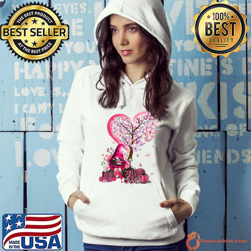 Cute Gnomes Breast Cancer Awareness Pumpkin Butterfly Tree T-Shirt Hoodie