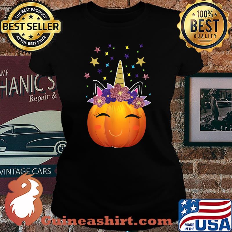 Cute Unicorn Pumpkin shirt for women Halloween Thanksgiving T-Shirt Laides tee