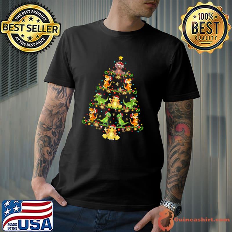 Dinosaur Lover Xmas Lighting Santa Dinosaur Christmas Tree T-Shirt Unisex