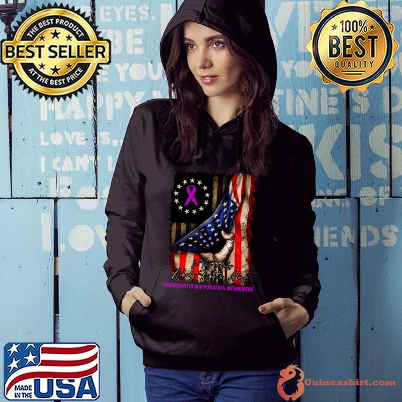 Distressed American Flag In This Family Nobody Fights Alone HIDRADENITIS SUPPURATIVA Awareness Class T-shirt