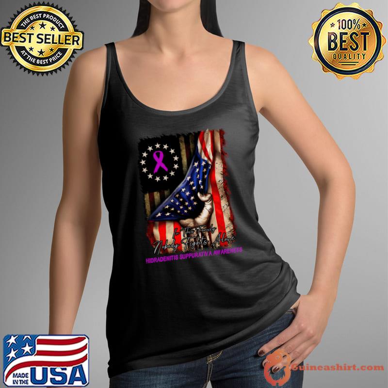 Distressed American Flag In This Family Nobody Fights Alone HIDRADENITIS SUPPURATIVA Awareness Class T-s Tank Top