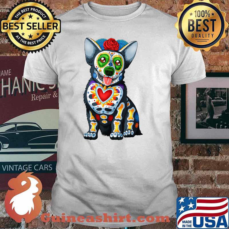 Dog Sugar Skull Dia De Los Muertos Perro Day of The Dead T-Shirt