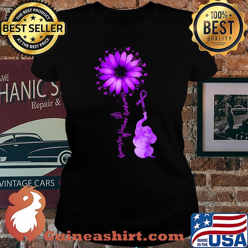 Elephants Domestic Violence Awareness Purple Sunflower T-Shirt Laides tee