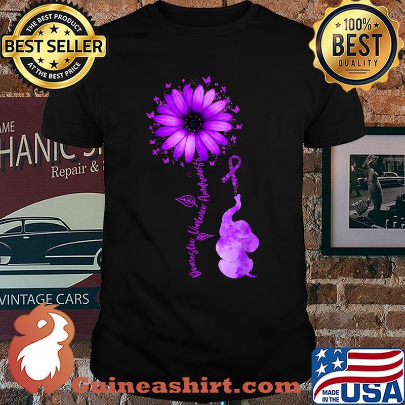 Elephants Domestic Violence Awareness Purple Sunflower T-Shirt