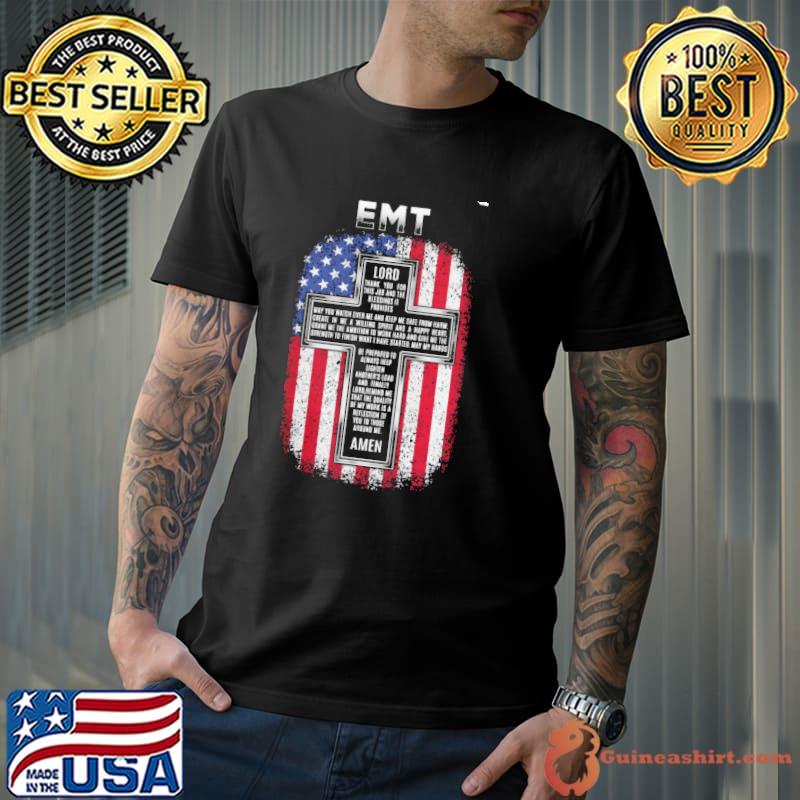 EMT Lord Amen Cross American Flag Shirt