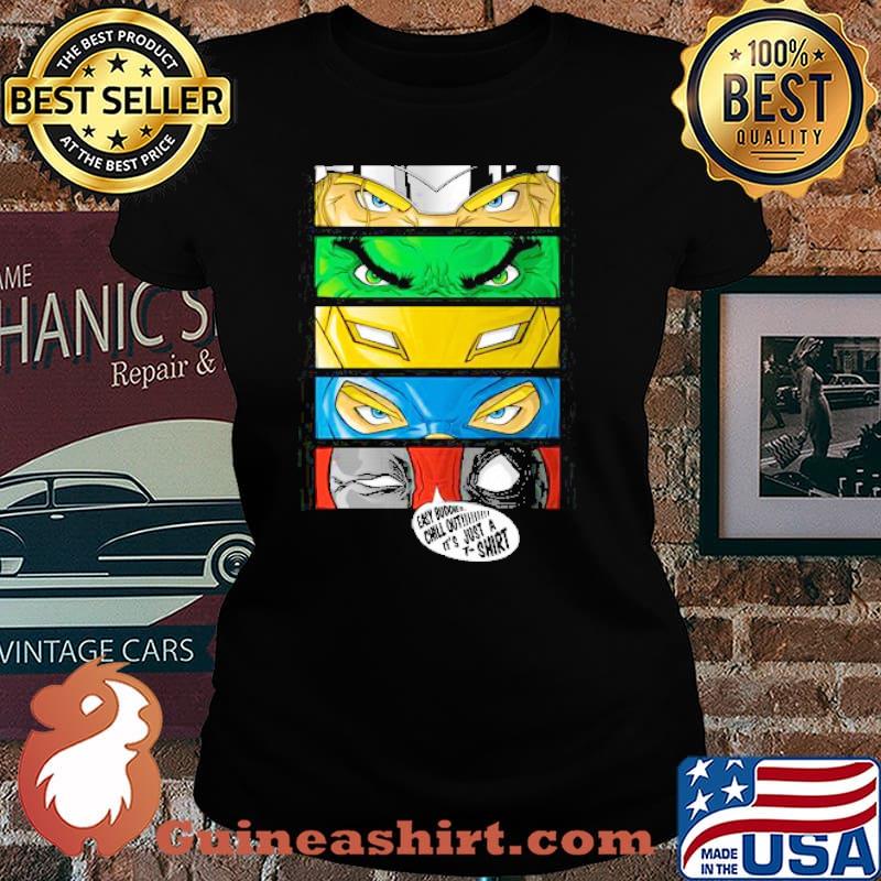 Eyes of Heroes features Thor Hulk Iron Man Captain America and Deadpool its Just a s Laides tee