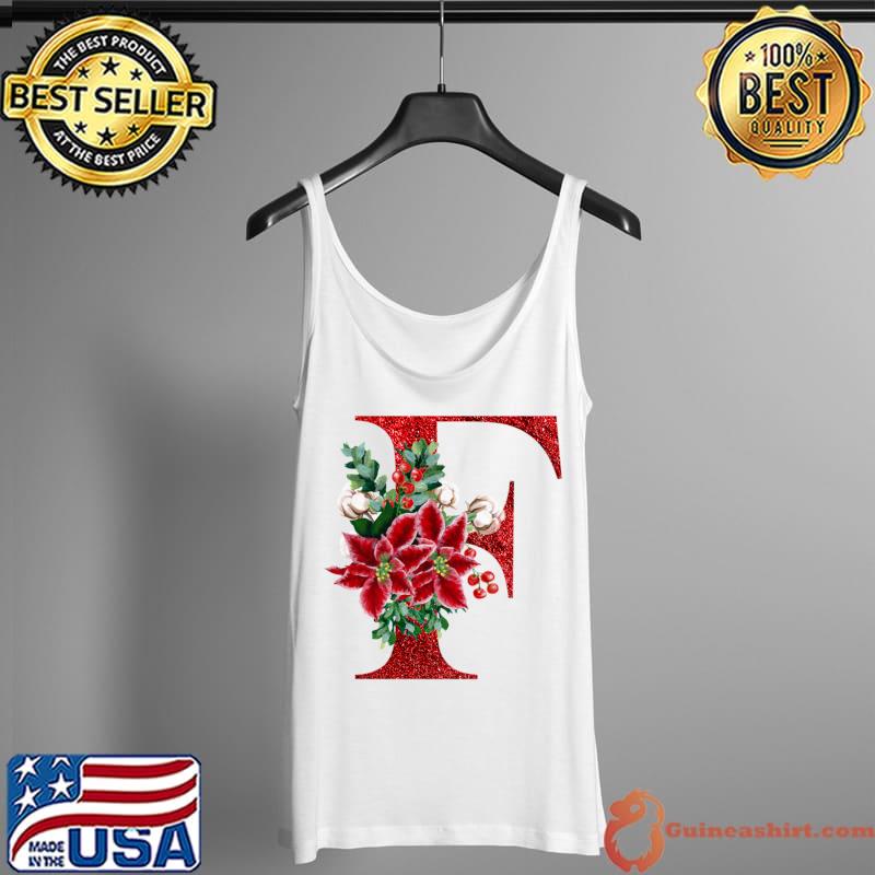 F-Letter F-Initial F-Monogram F, Glitter Letter F with Pointsettia, Christmas, Red, Green T-s Tank Top