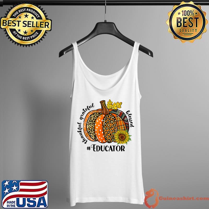 Fall Thankful Grateful Leopard Pumpkin Educator Thanksgiving T-Shirt Tank Top