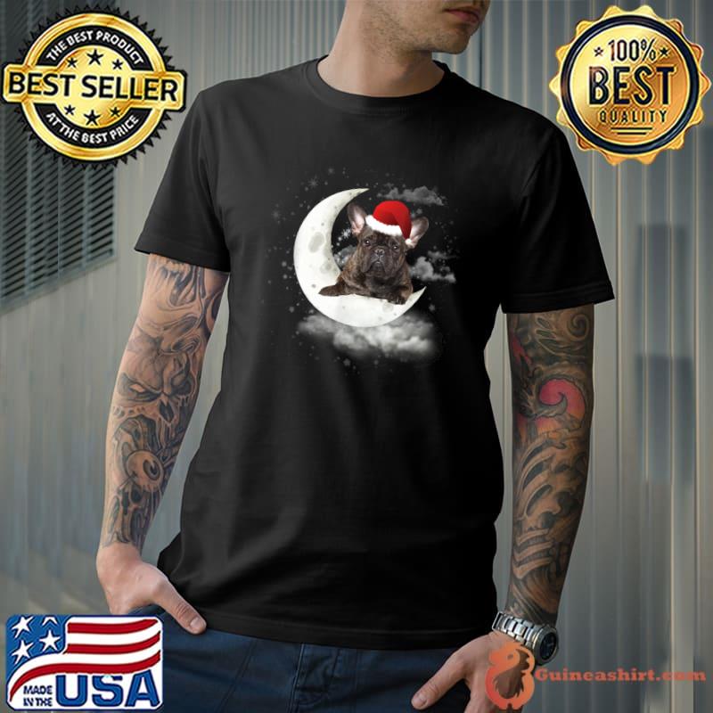 French Bulldog Santa Hat Snowman Santa Under Moonlight Xmas T-Shirt