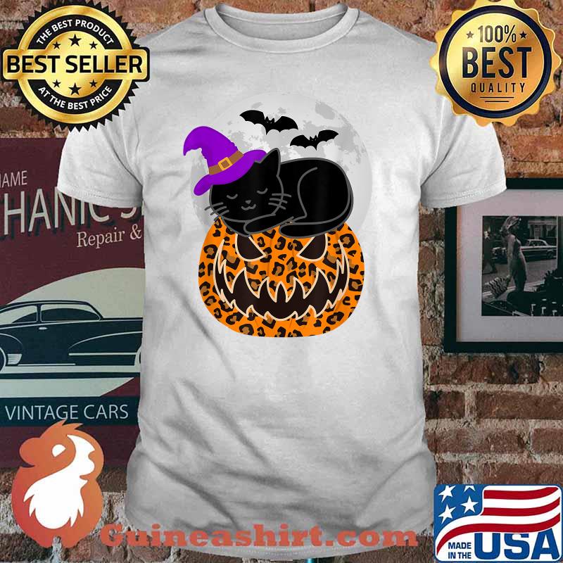 Funny Halloween Cute Witch Cat Leopard Pumpkin Women T-Shirt