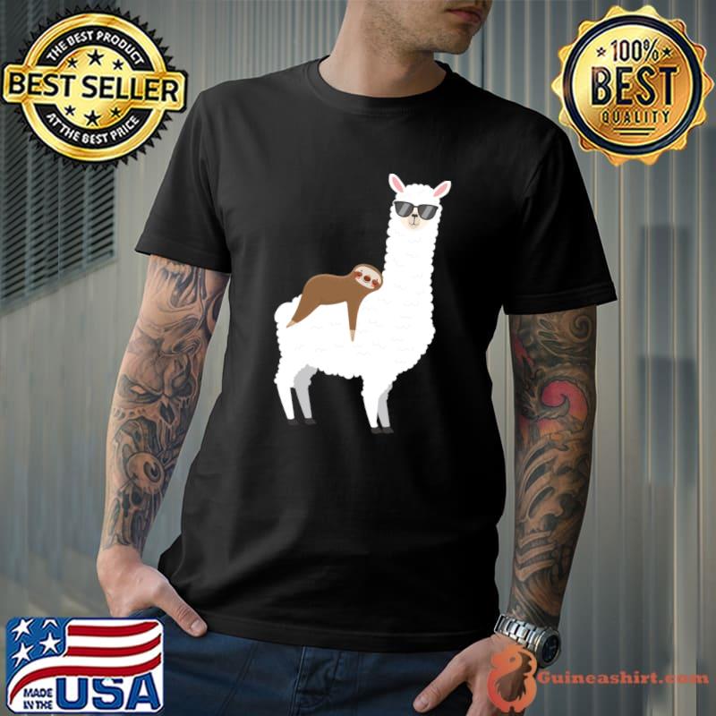 Funny Sloth Sleeping On Llama Alpaca Cute Animal Lover T-shirt